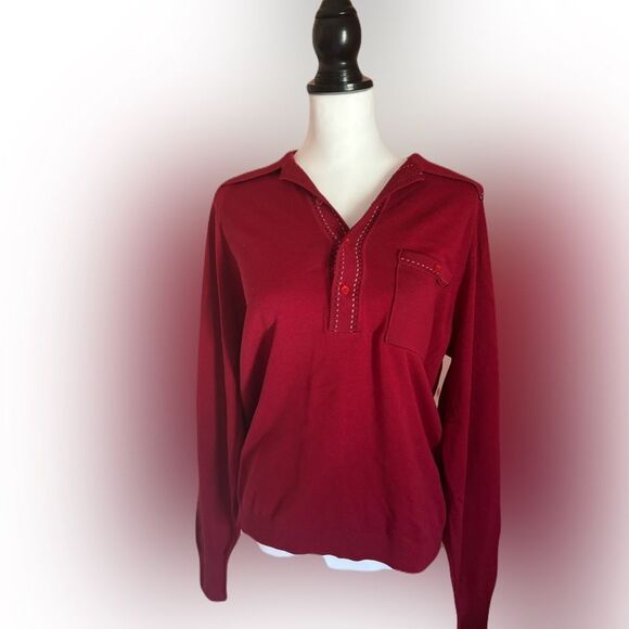 Thane Vintage Red Sweater with an Embroidered Collar and a Rich Vibrant Color - Picture 1 of 7
